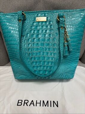 Brahmin Asher medium tall croc leather  Aqua used once!